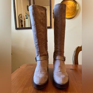 Zara Trafaluc Taupe Knee High Suede Boots Size 6.5